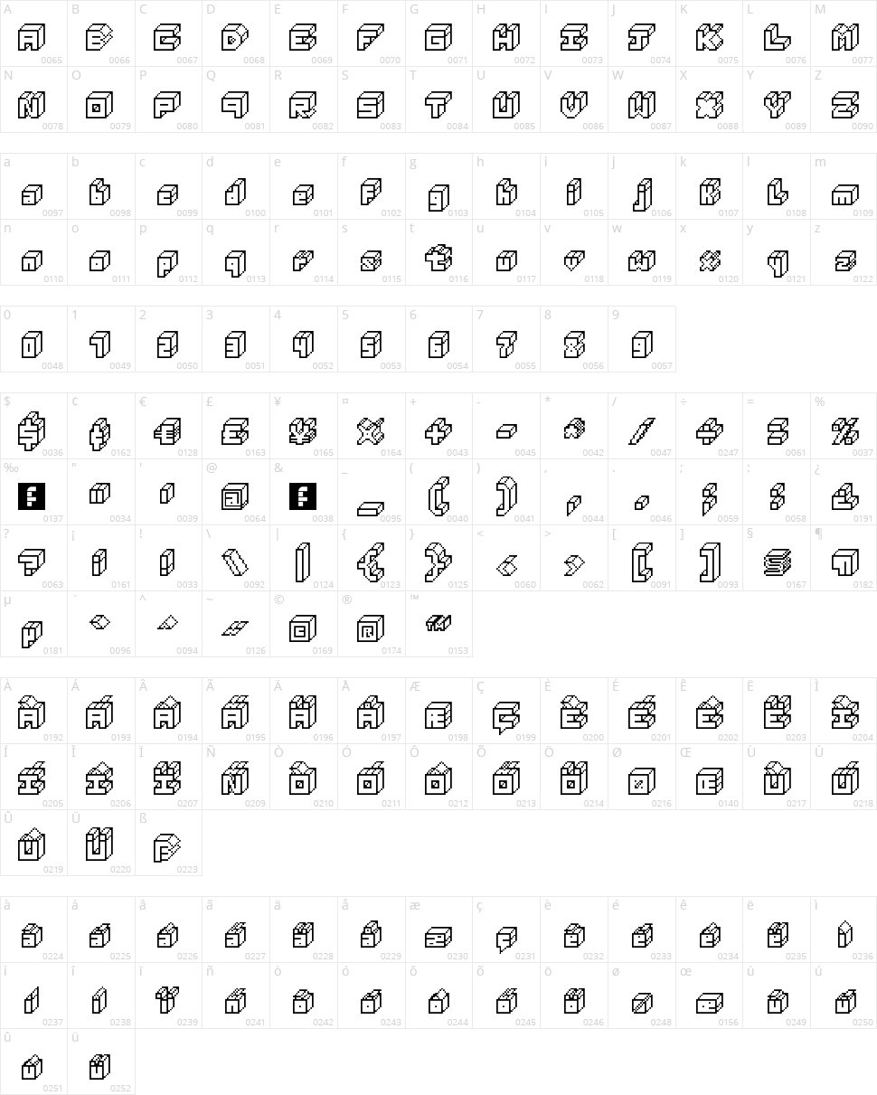 3D Thirteen Pixel Fonts Character Map