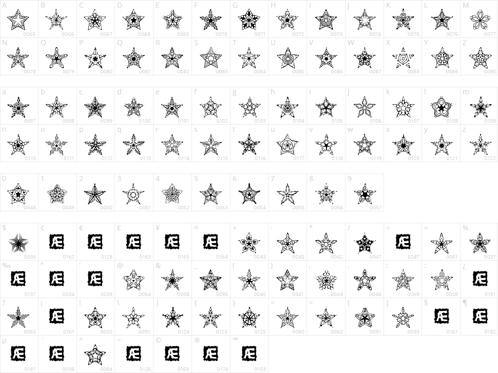 90 Stars BRK Character Map