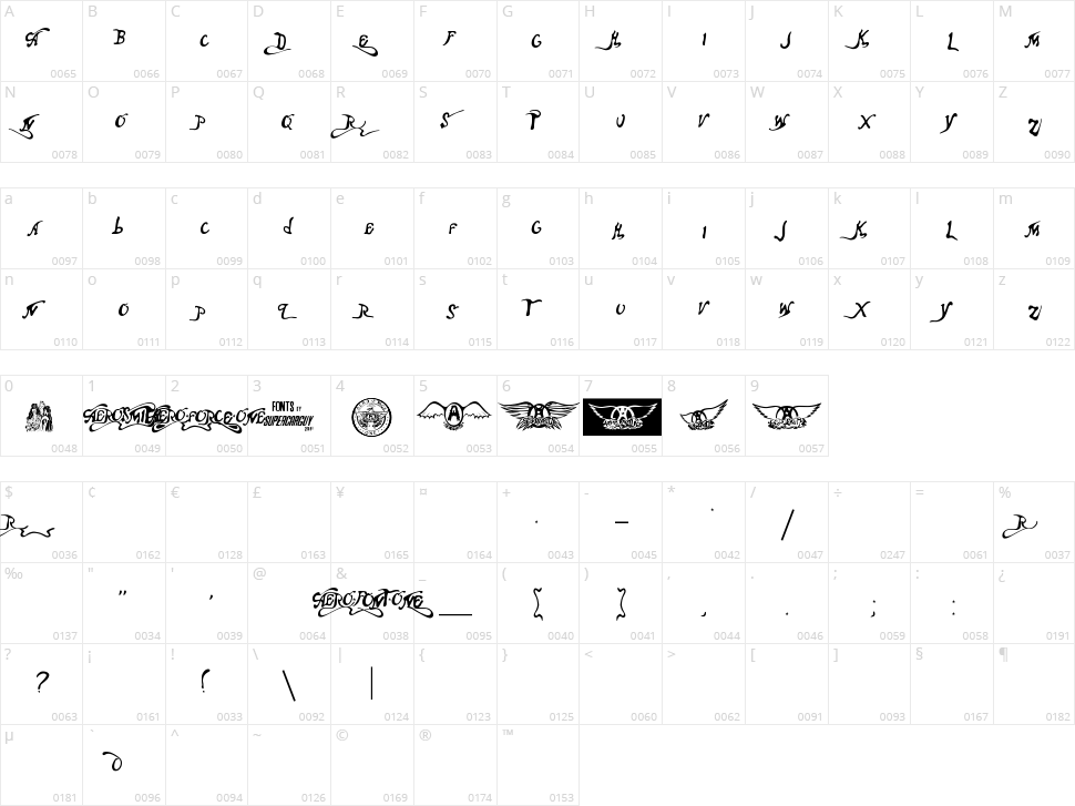 Aero Font One Character Map