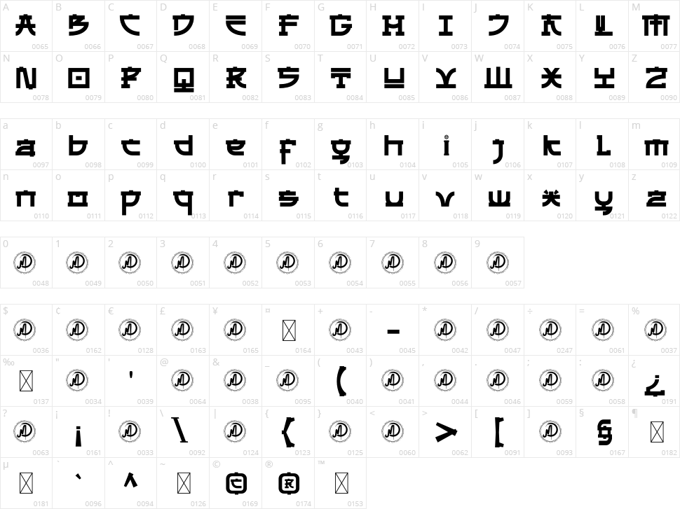 Amagusi Character Map