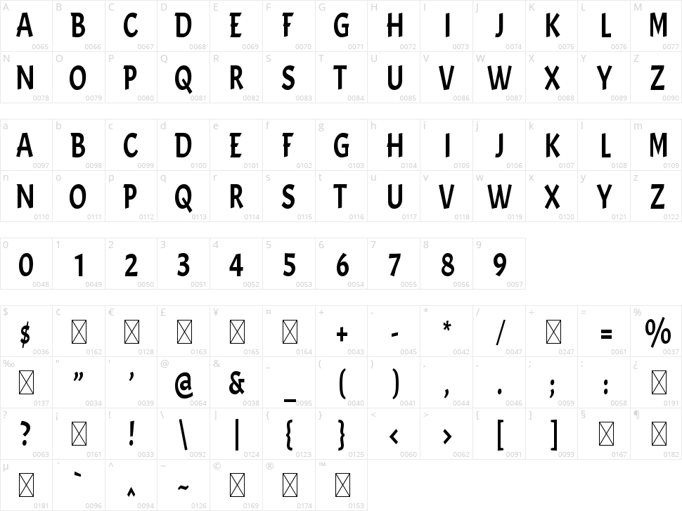 Ascender Character Map