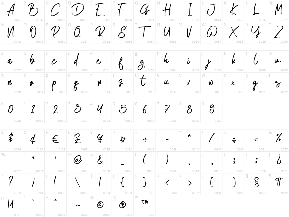Atakana Handwriting Font Script Character Map
