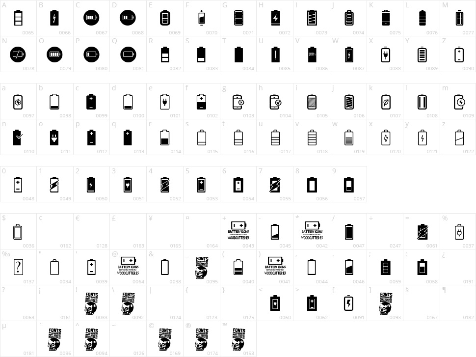 Battery Icons Character Map