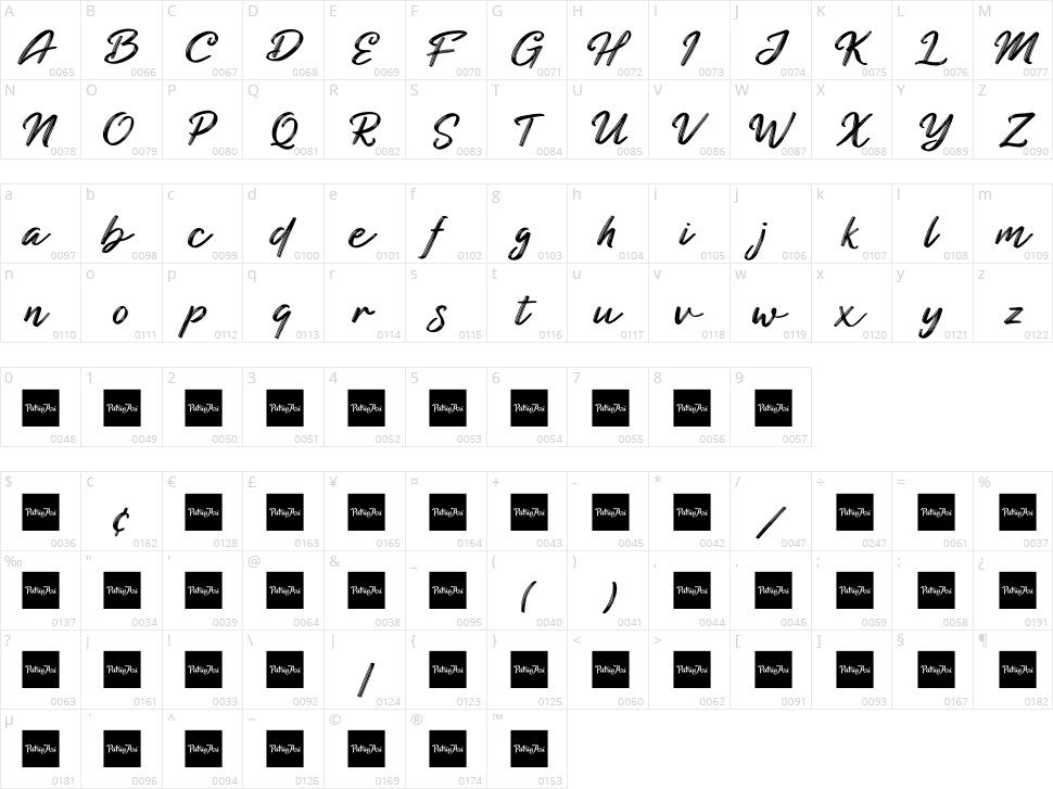 Blackened Script Character Map