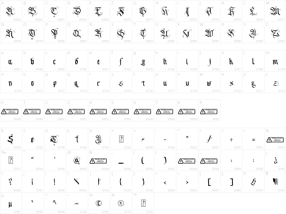 Blackhorse Character Map