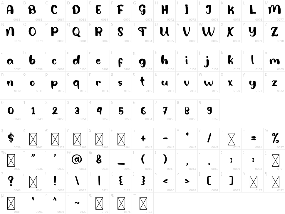 Boho Brush Character Map