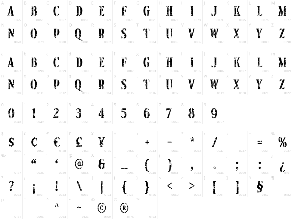 Brocades Serif Character Map
