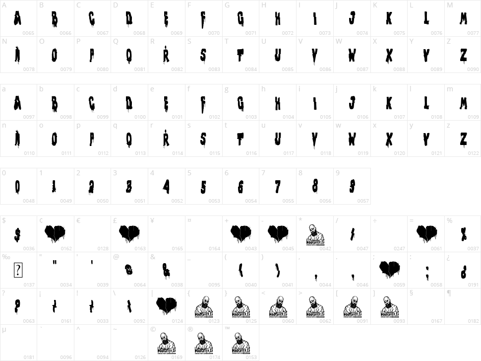 Broken Heart Character Map