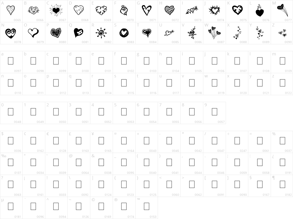 Broken Hearts Character Map