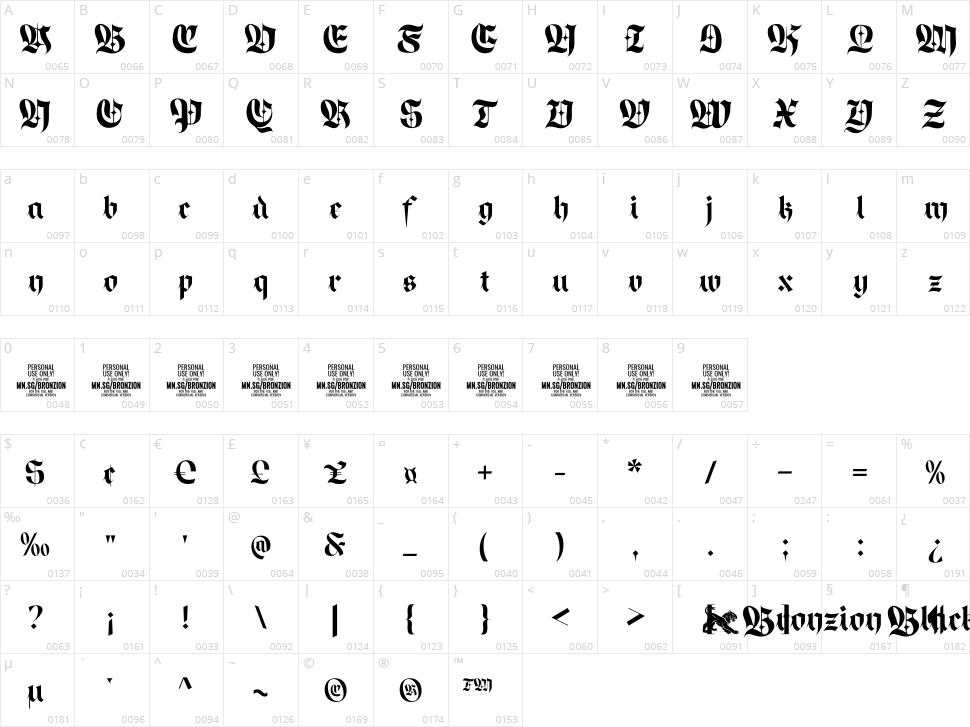 Bronzion Black Character Map