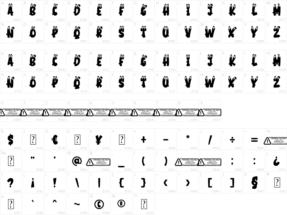 Bunny Character Map