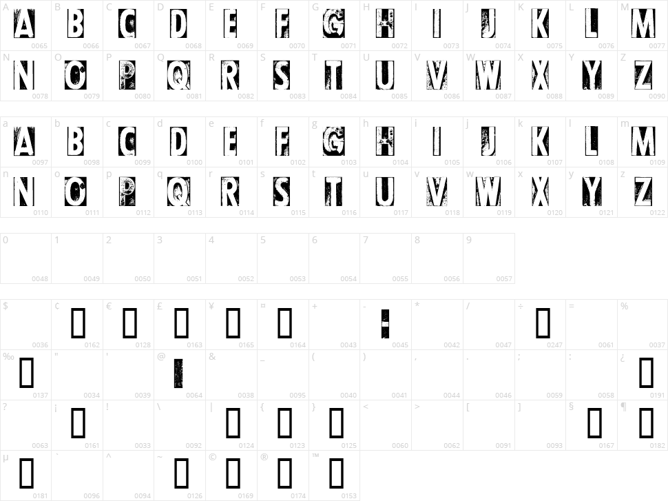CF Letterpress Type Character Map