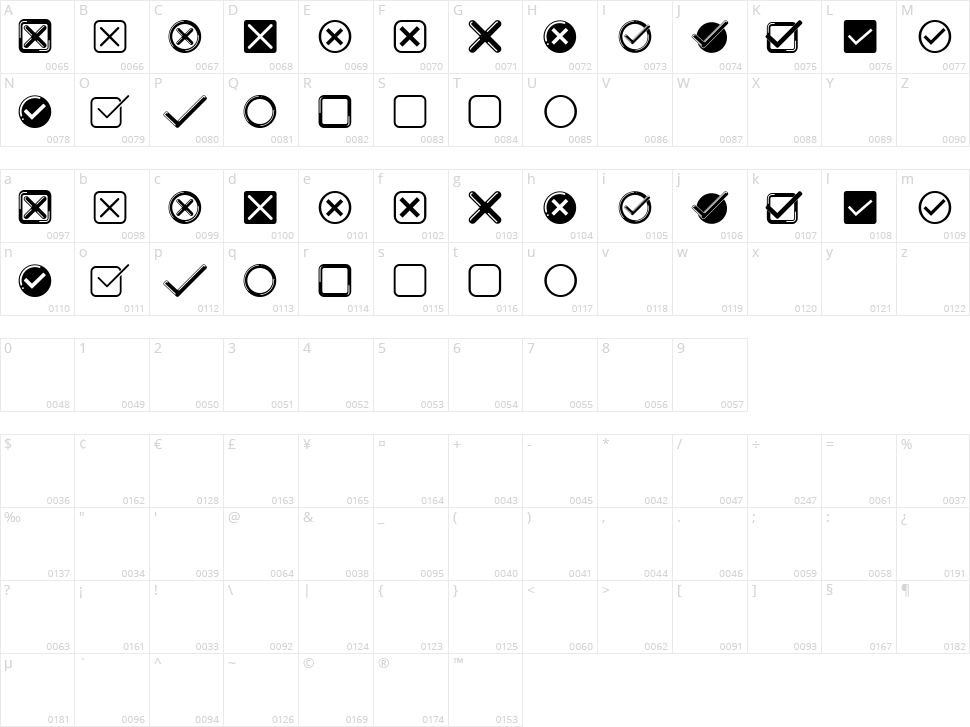 Check Icons Character Map