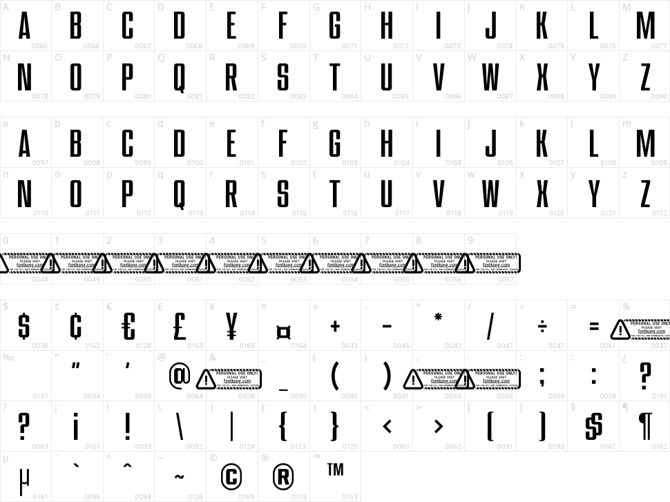 Coloni Character Map