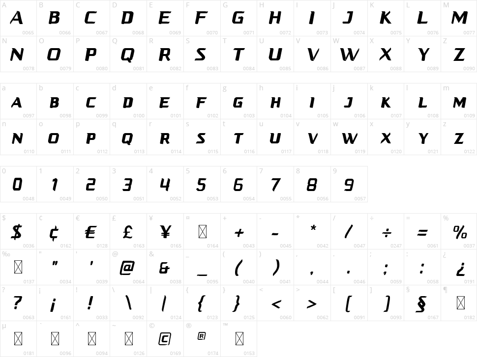 Comebreak Character Map