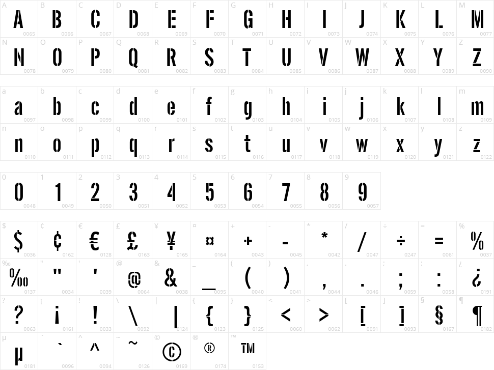Contra Muerta Character Map