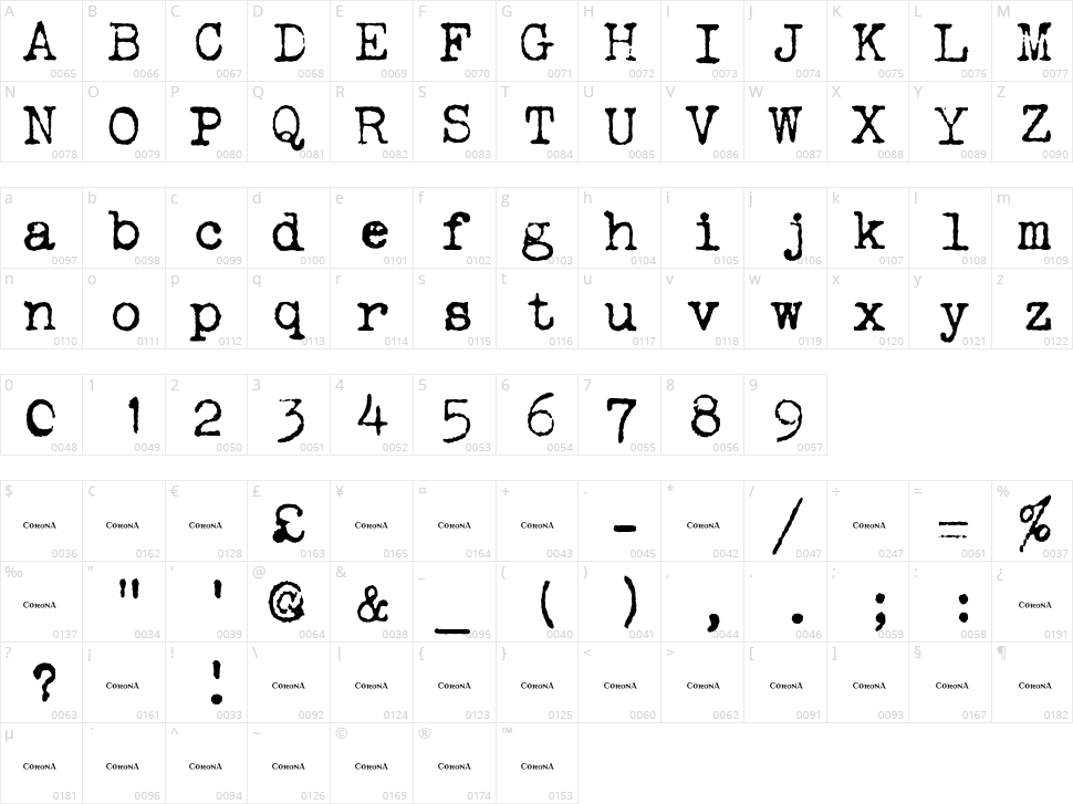 Corona 3 Typewriter Character Map