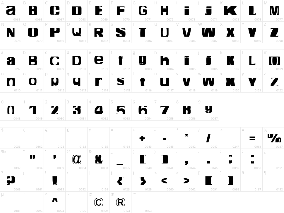 Cropfont Expanded Character Map