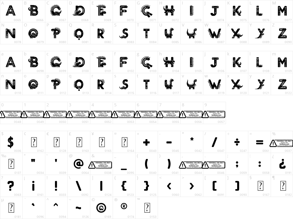 Dino Horn Character Map