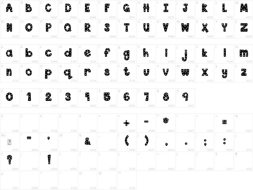 DJB Starry Starry Font Character Map