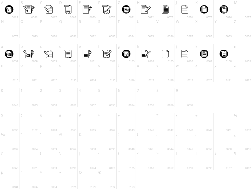 Document Symbols Character Map