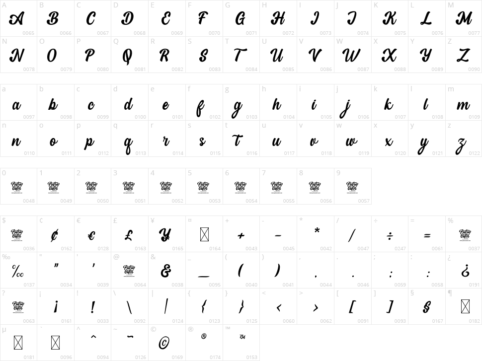 Dream Flourish Character Map