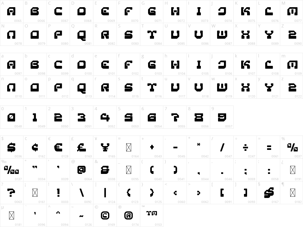 Eastback Character Map