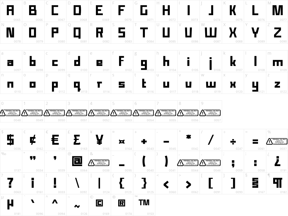 Ebox Character Map