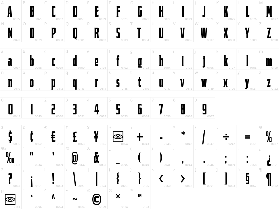 Efco Colburn Character Map