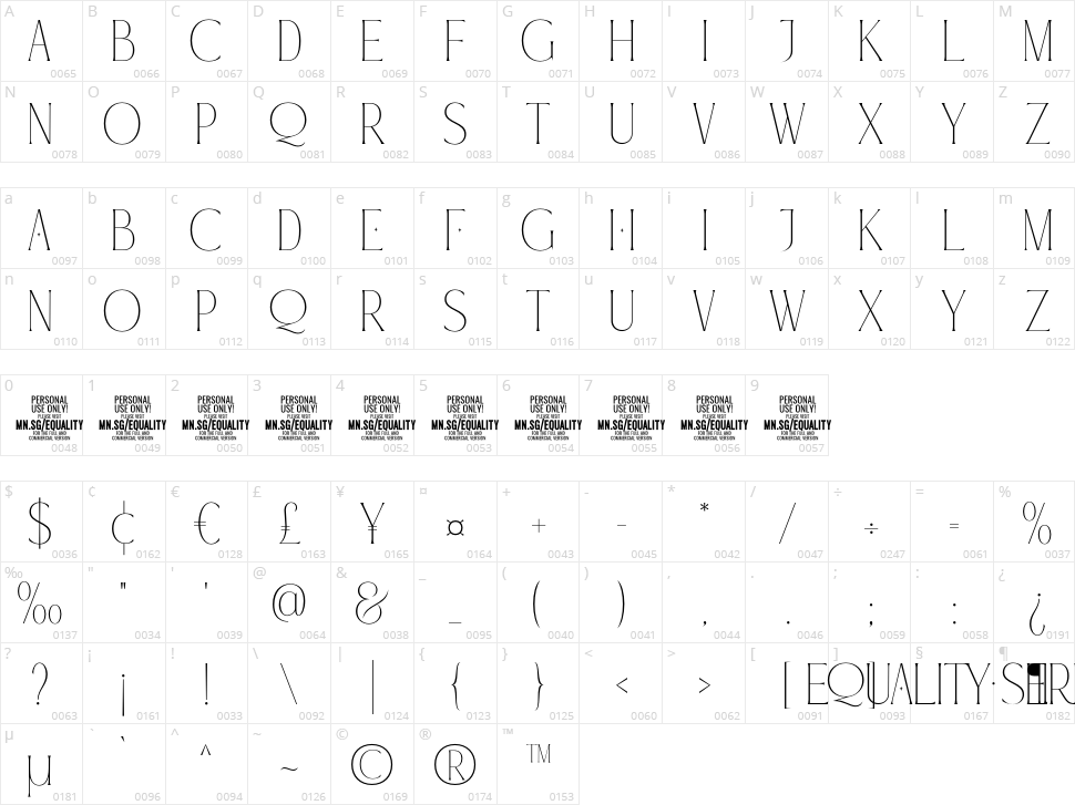 Equality Serif Character Map