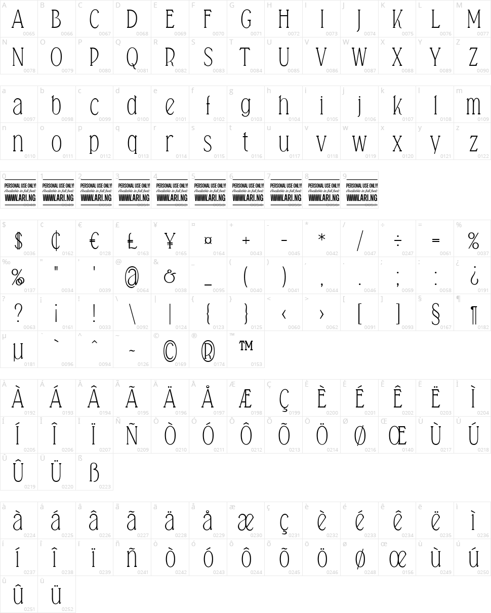 Falkin Serif Character Map