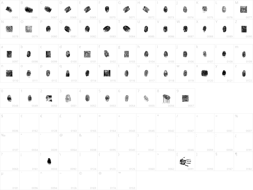 Finger Print TFB Character Map