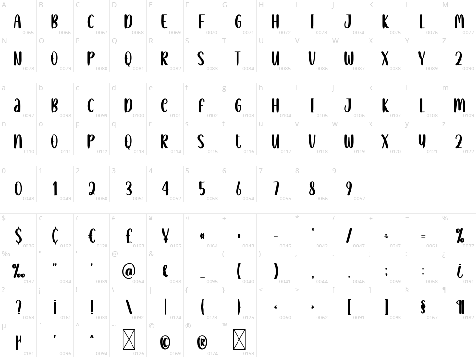 Flashsale Character Map