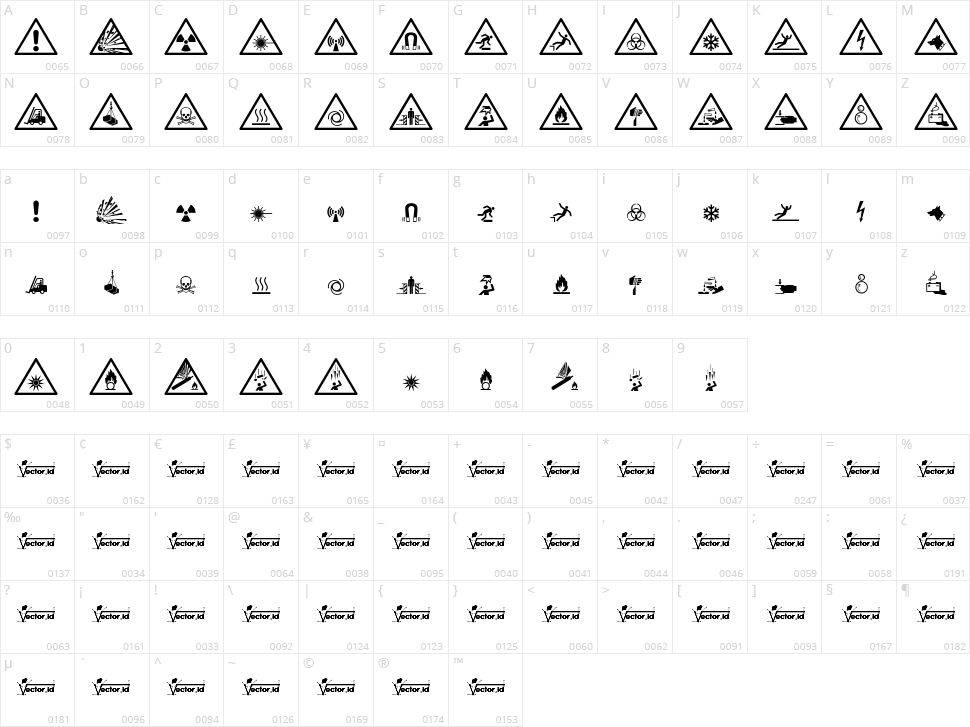 Fonts Vector Iso 7010 Warning Sign Character Map