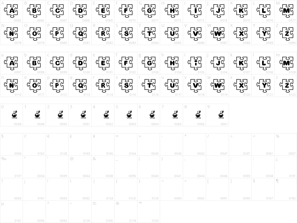 Fonts Bomb Jigsaw Character Map