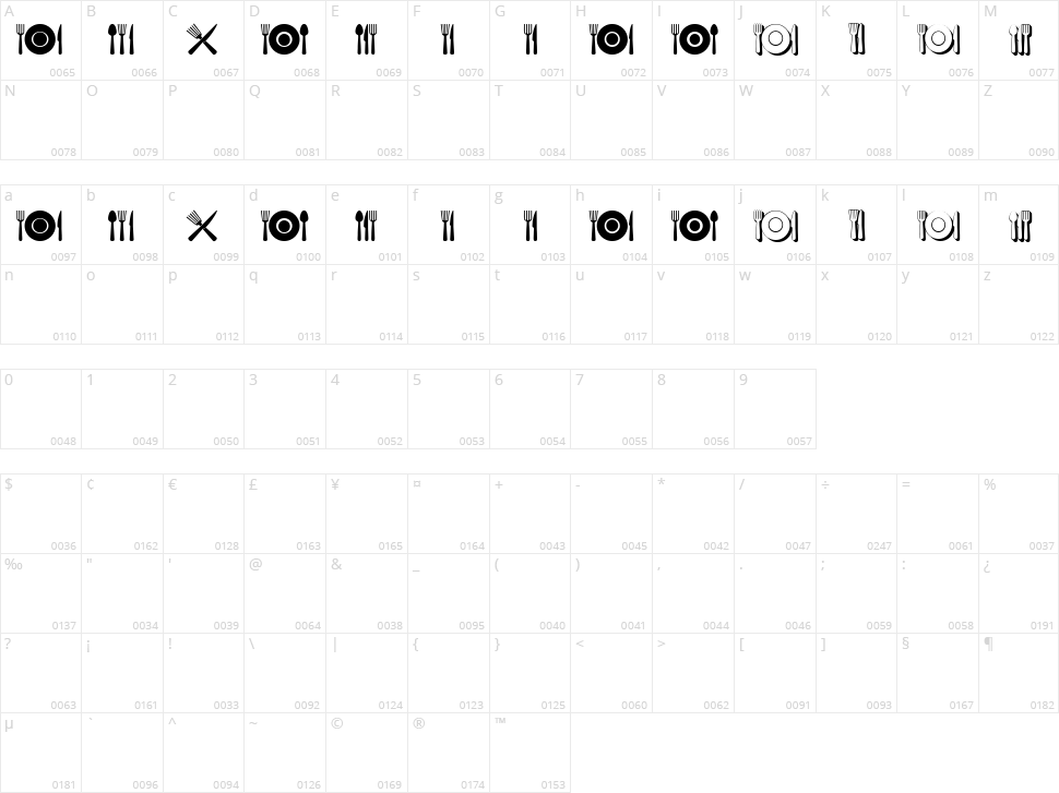 Food Icons Character Map