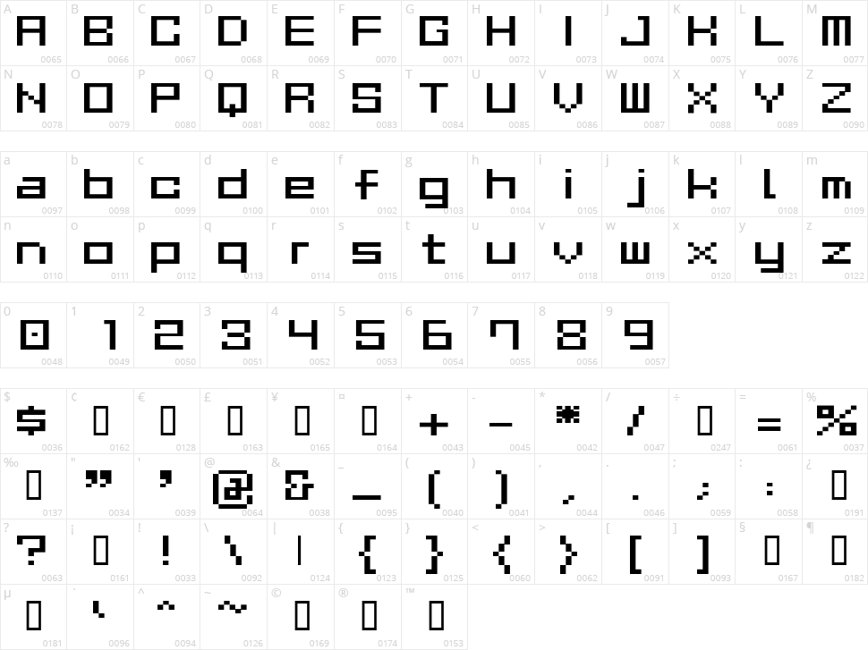 Gau Font Cube Character Map