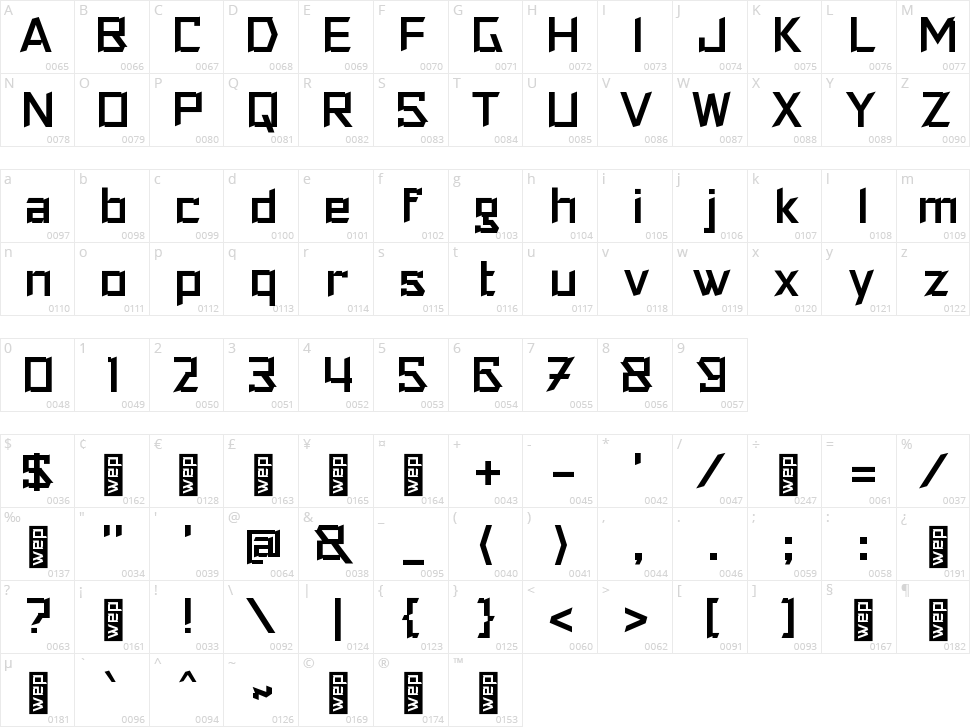 h Hackout Character Map