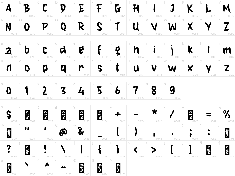 h Houji Character Map