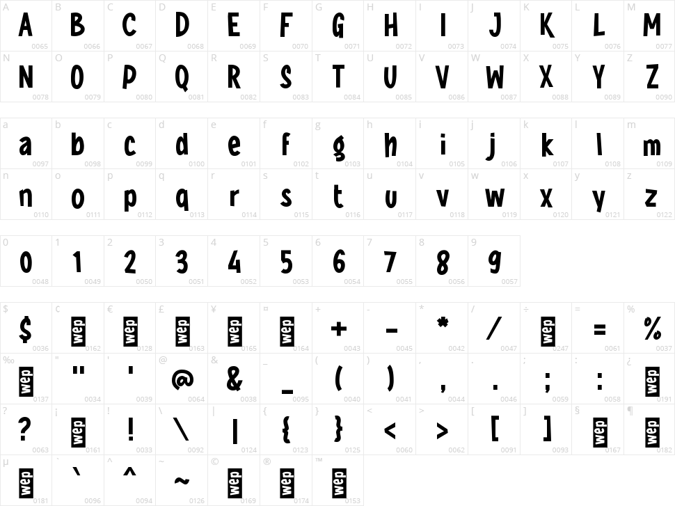 h Huik Character Map