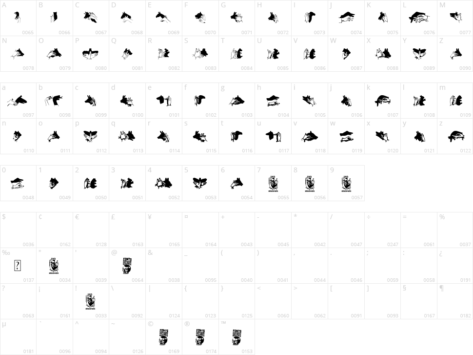 Hand Shadows Icons Character Map