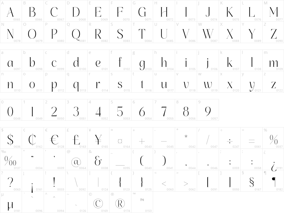 Hatficeld Character Map