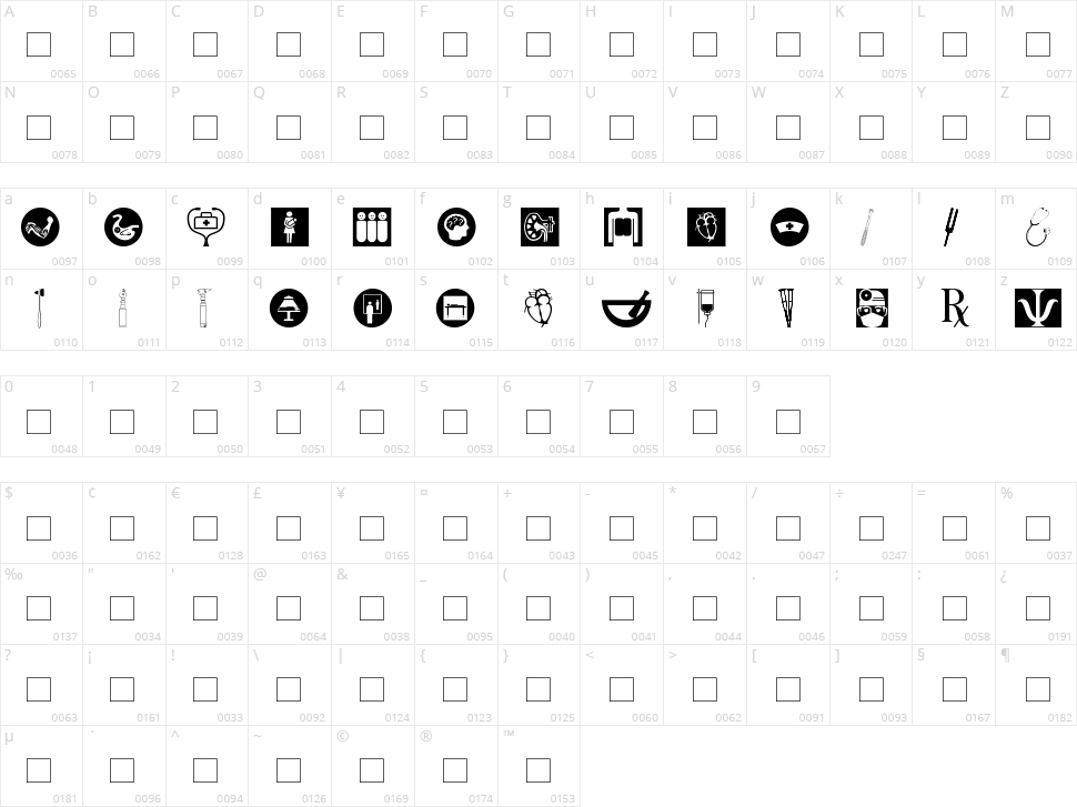 Healthcare Symbols Character Map