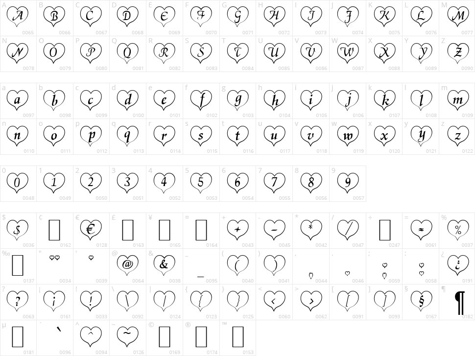 Heart Becker Character Map