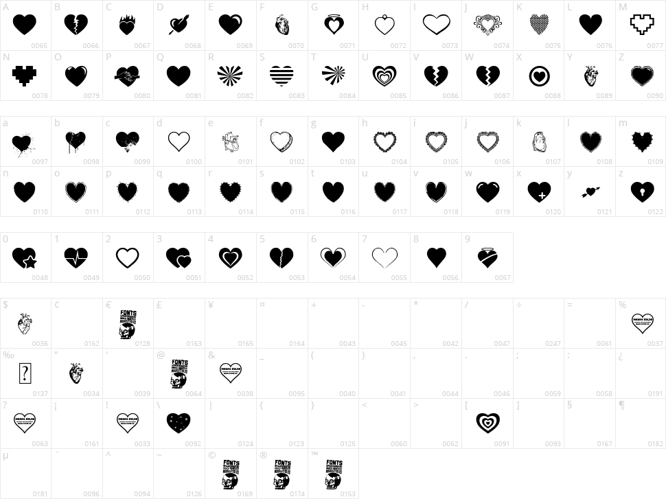Hearts Salad Character Map