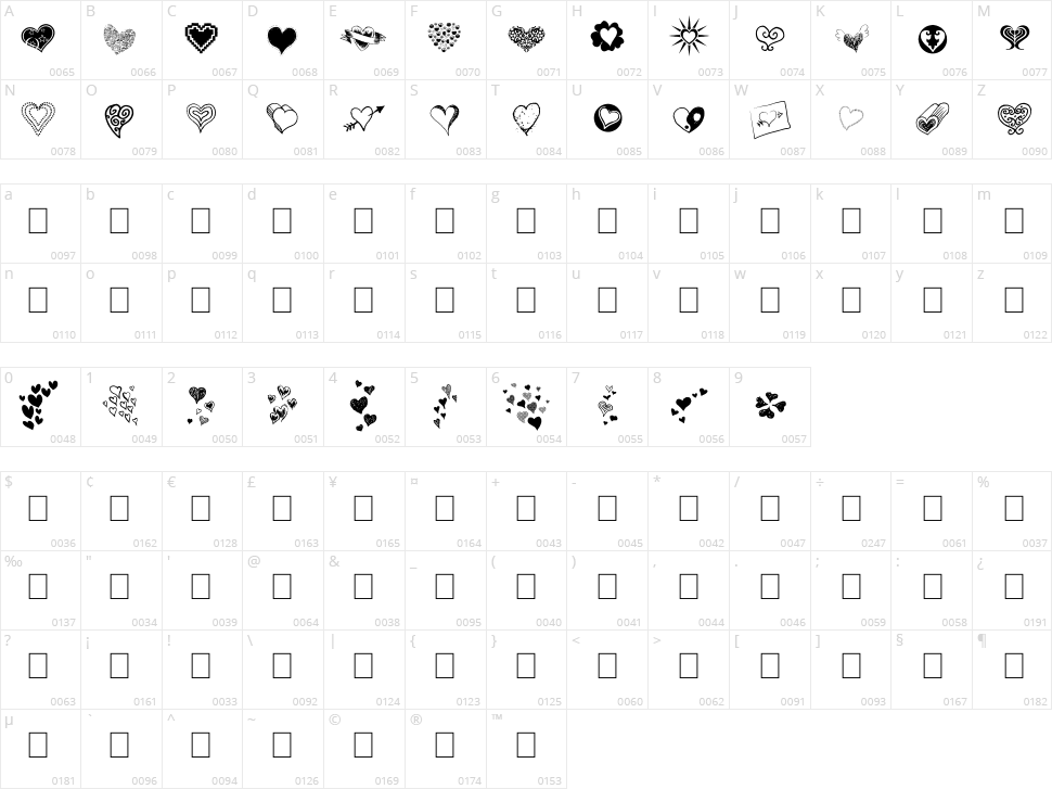Heartz Character Map