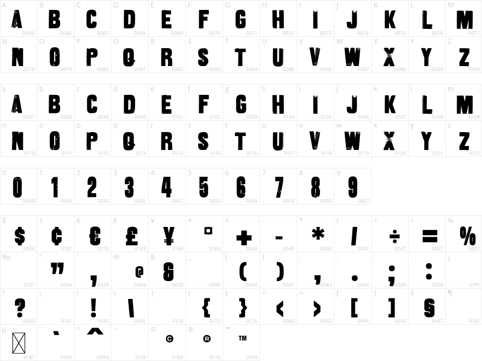 Heavy Dois Character Map