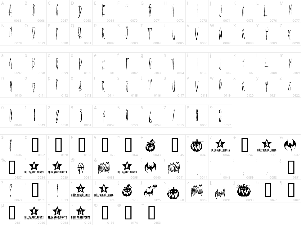 Hello Ween Font Character Map