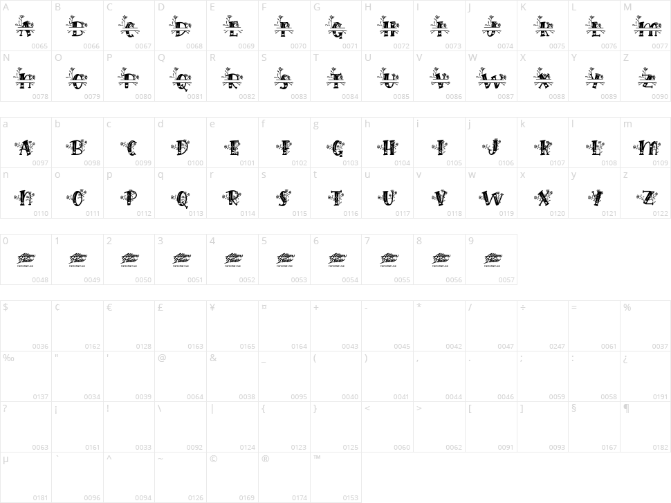 Hilens Flower Monogram Character Map