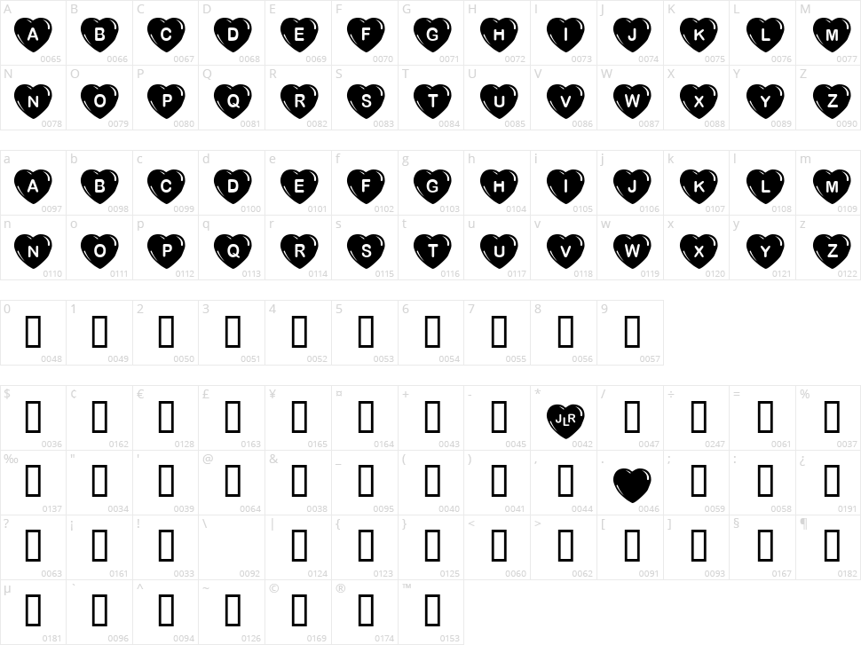JLR Simple Hearts Character Map